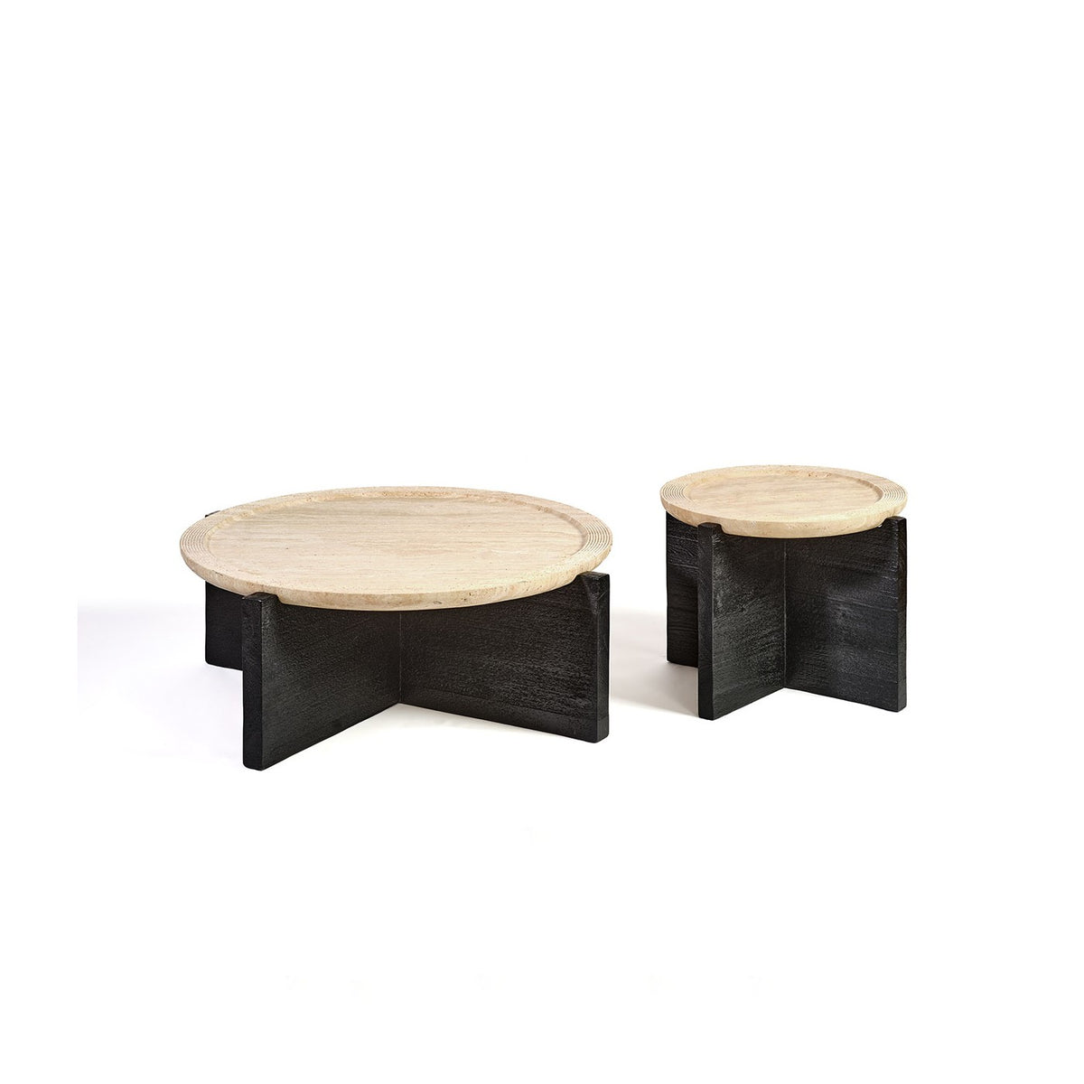 Mesa de centro de madera negra y travertino grande Djerba