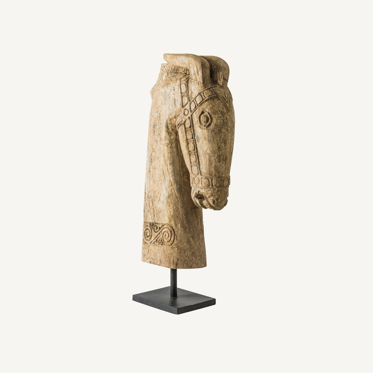 Busto de caballo de madera envejecida Skyros