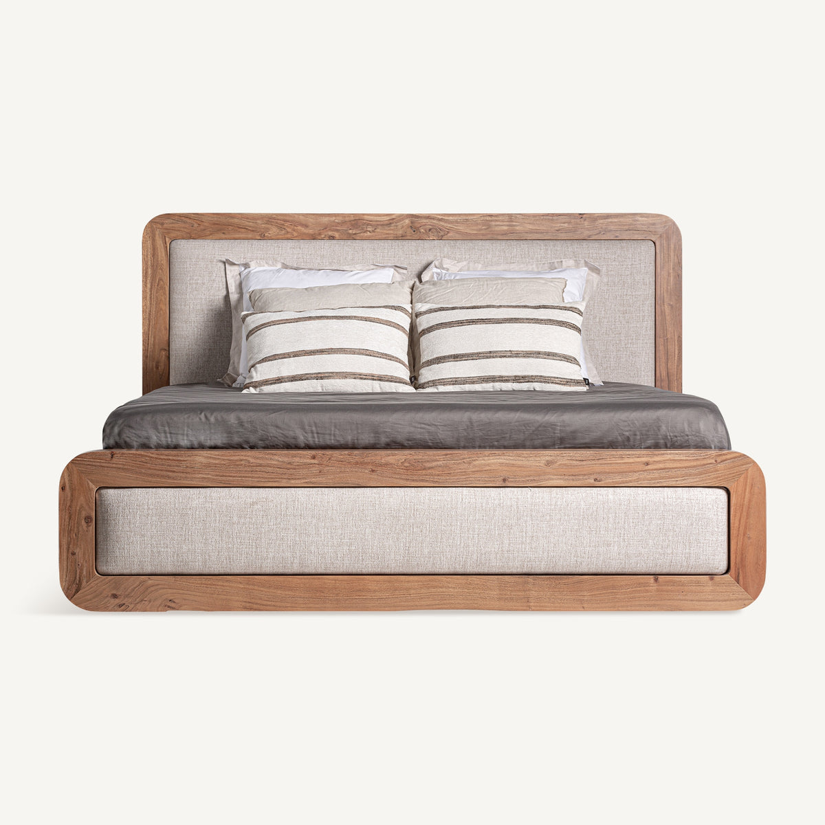 Cama de acacia tapizada Algendar
