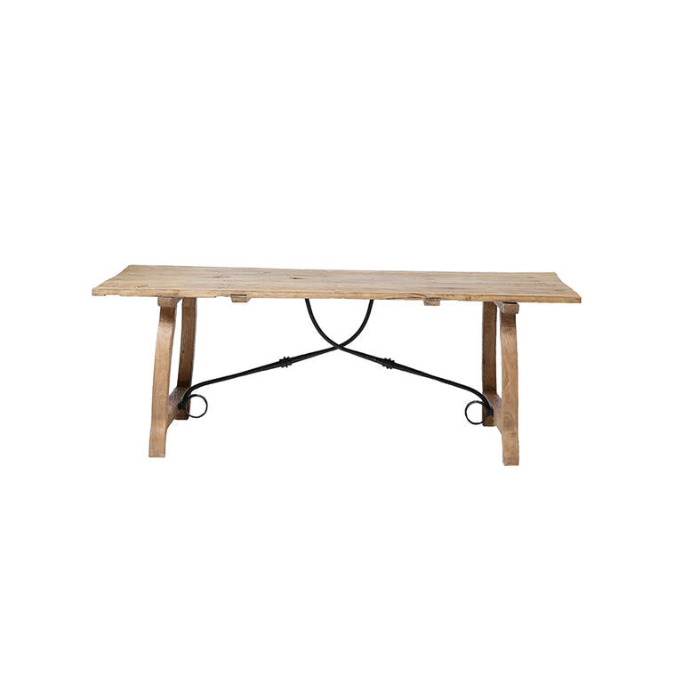 Mesa de comedor de olmo y hierro con apliques de forja Sisargas