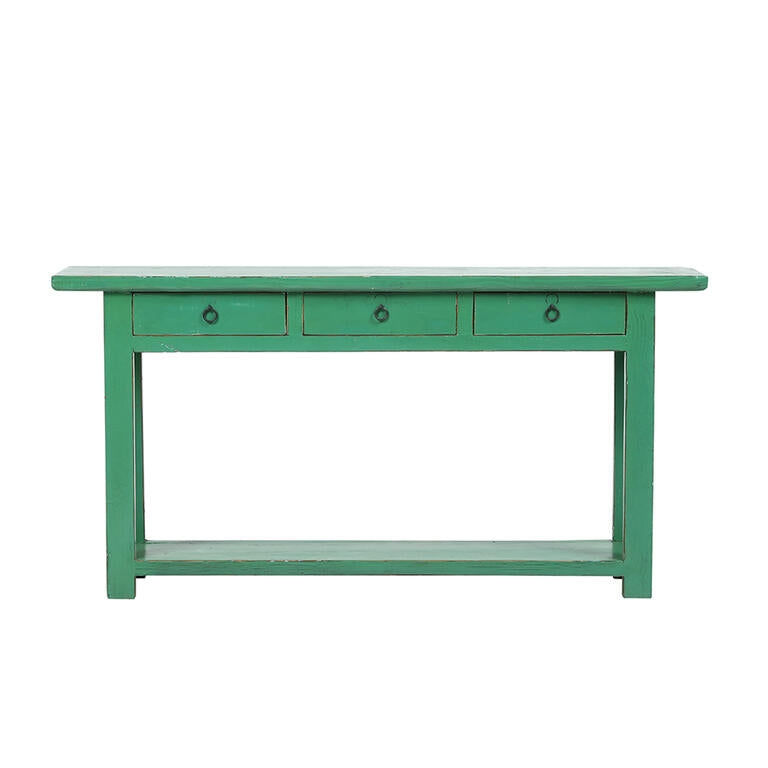 Consola verde de olmo con 3 cajones Torrecerredo