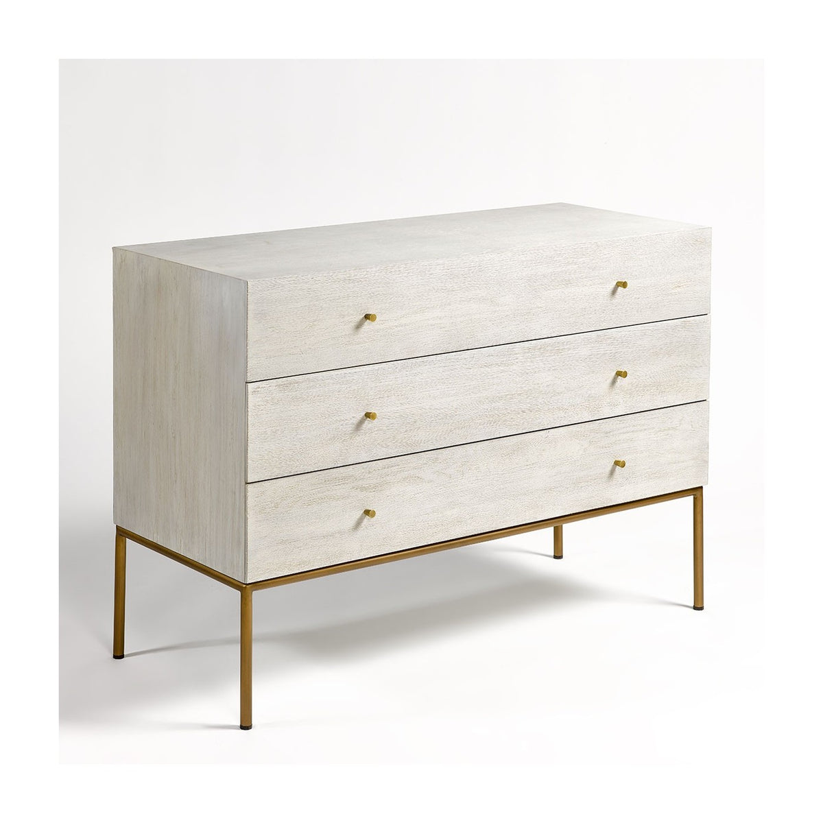 Cómoda estrecha blanco patinado y dorado Quesada