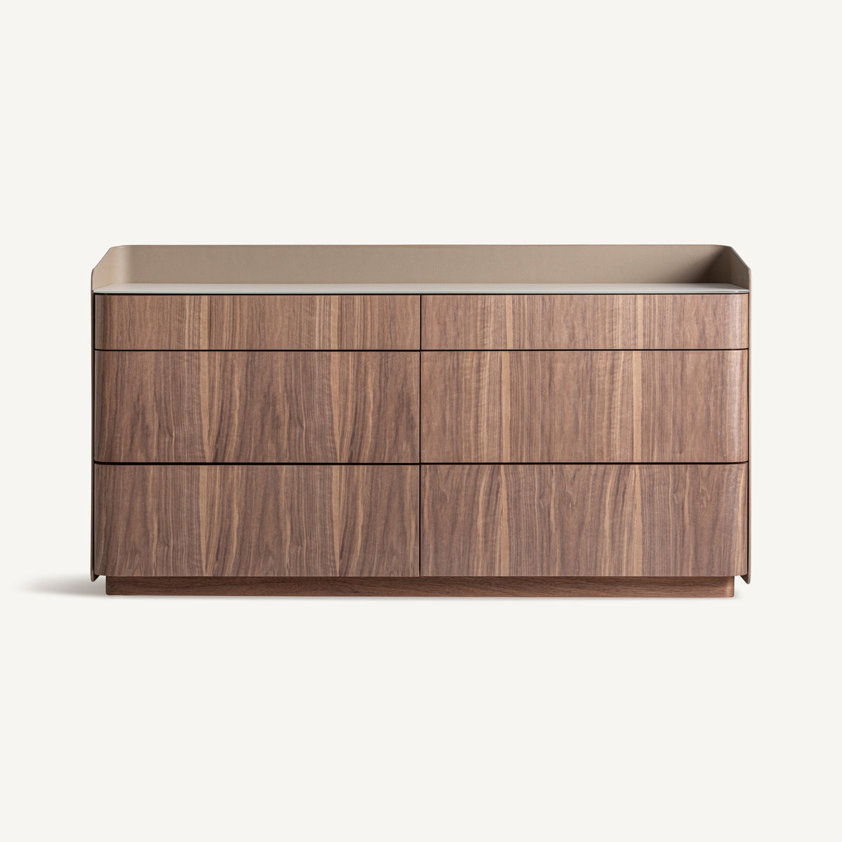 Cómoda de madera nogal y polipiel beige Galifa