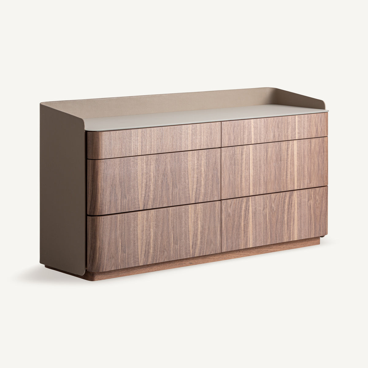 Cómoda de madera nogal y polipiel beige Galifa