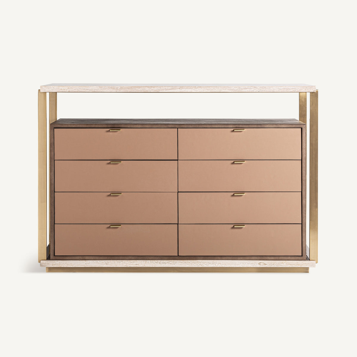 Cómoda de travertino y acero dorado Figuera