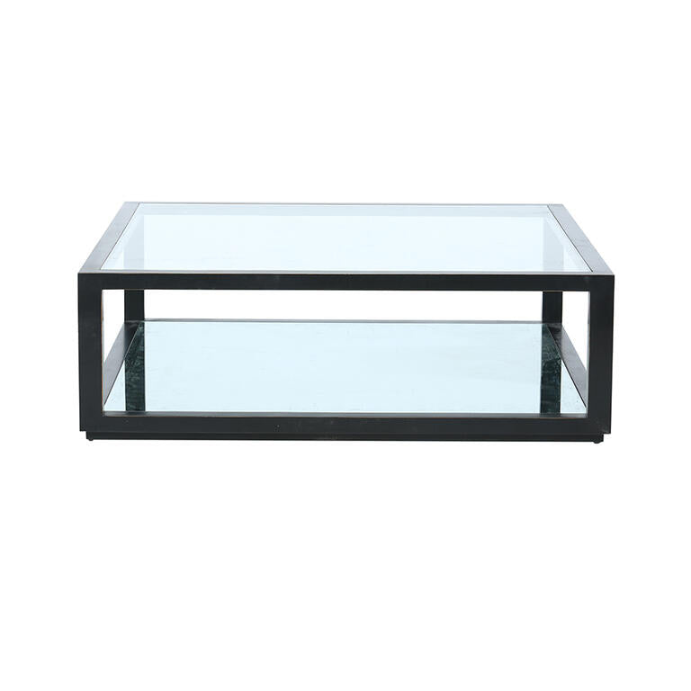 Mesa de centro de pino con cristal y espejo Boquer