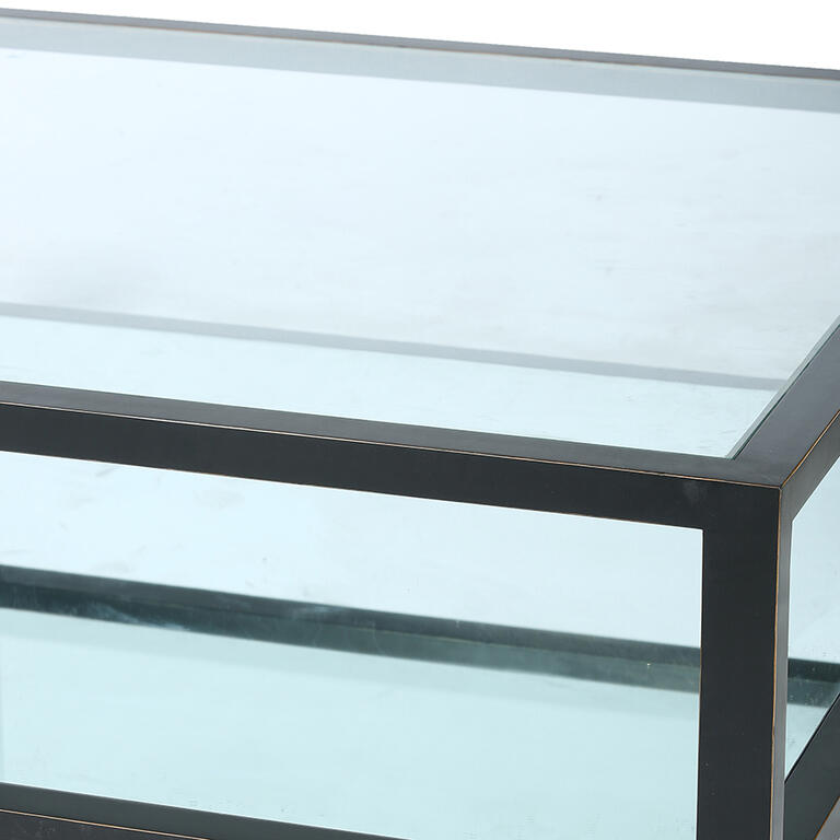 Mesa de centro de pino con cristal y espejo Boquer