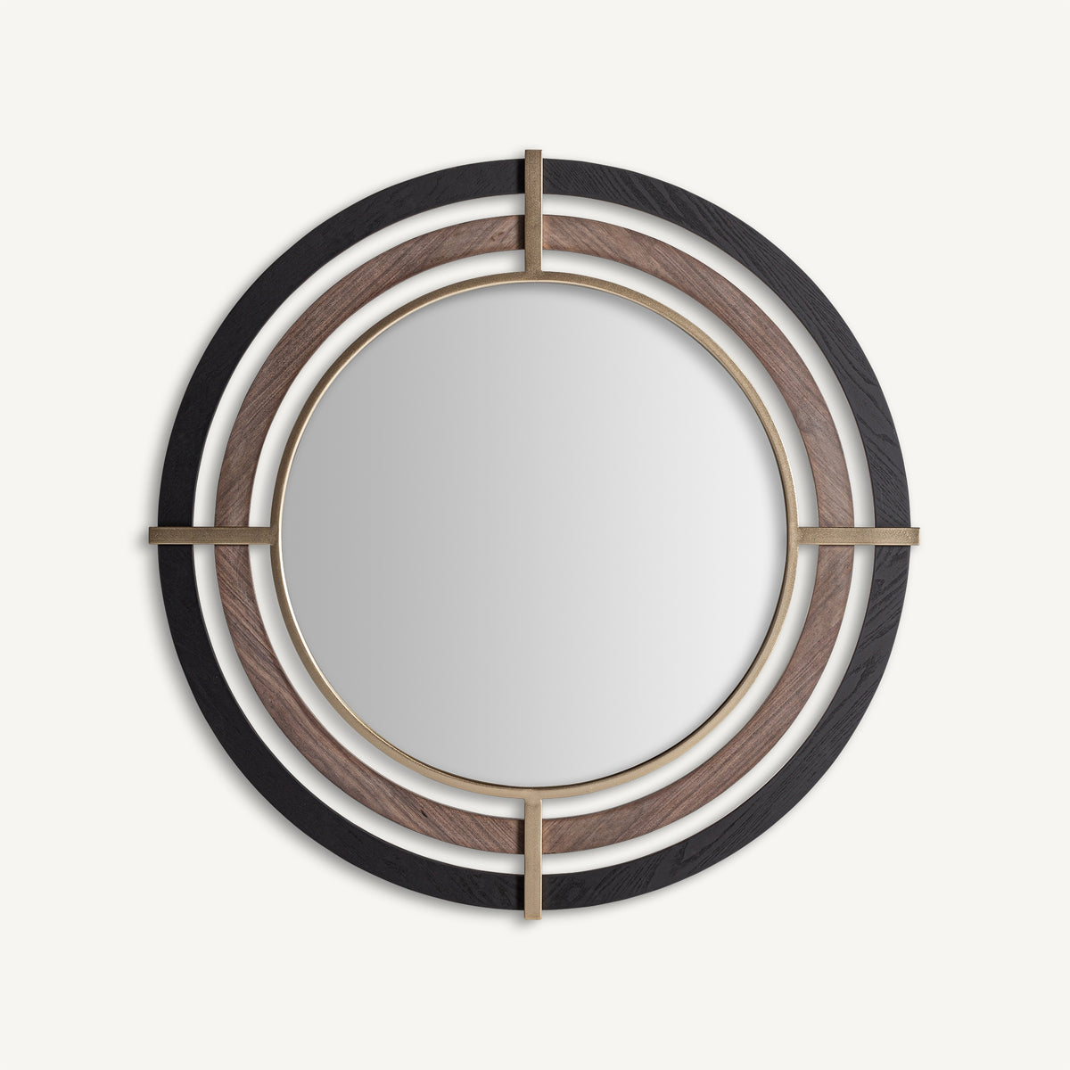 Espejo art déco de madera negra y hierro oro Sangonera
