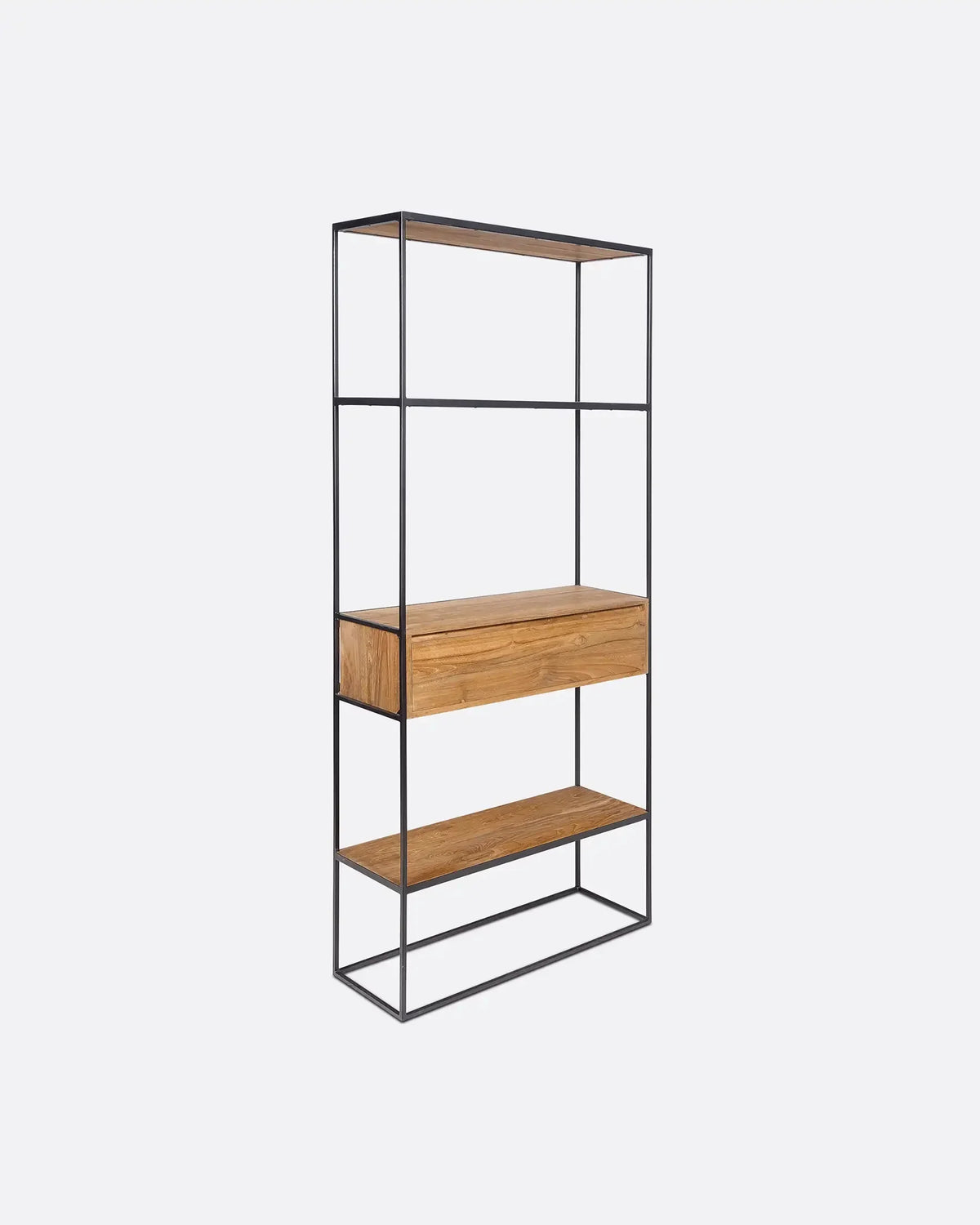 Estantería con cajón de teca reciclada y hierro Onetwo