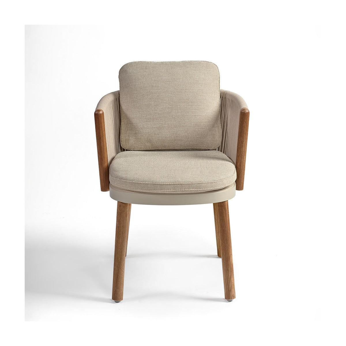 Silla de exterior de aluminio, madera y cuerda Lastres
