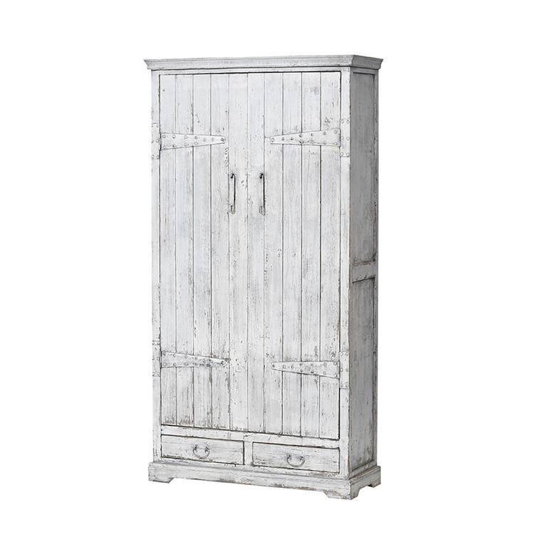 Armario blanco de pino con 2 puertas y 2 cajones Jinyu