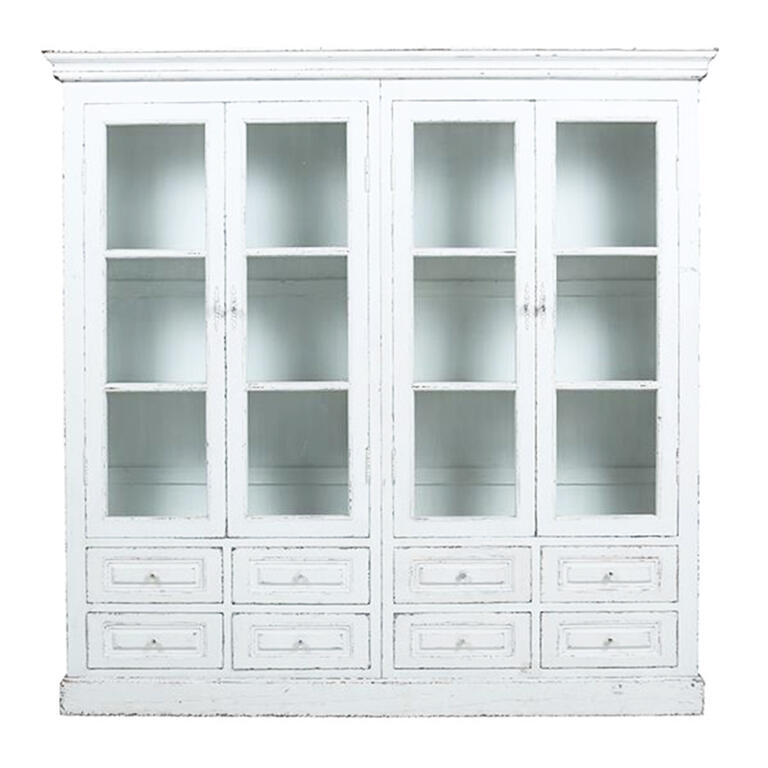 Vitrina blanca de pino con 4 puertas y 8 cajones Yayu