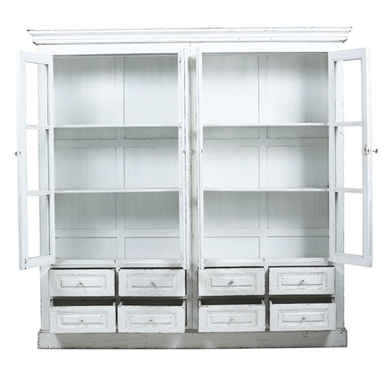 Vitrina blanca de pino con 4 puertas y 8 cajones Yayu