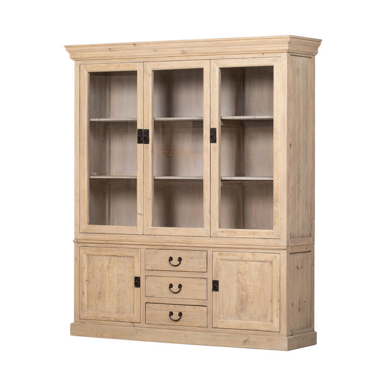Vitrina natural de pino con 5 puertas y 3 cajones Fardes