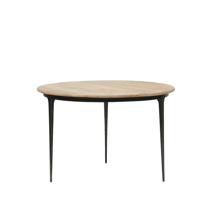 Mesa de comedor redonda natural de pino y hierro Amura
