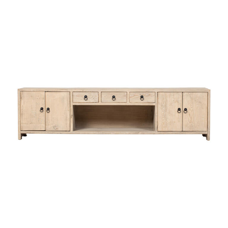 Piecero natural de pino con 4 puertas y 3 cajones Yunning