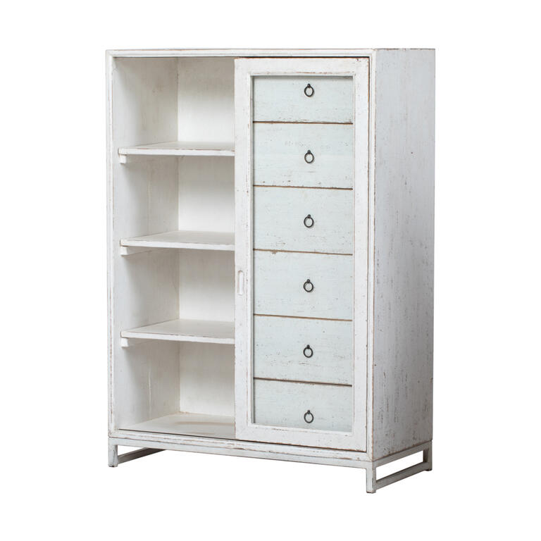 Cómoda blanca de pino con 6 cajones Hongshan