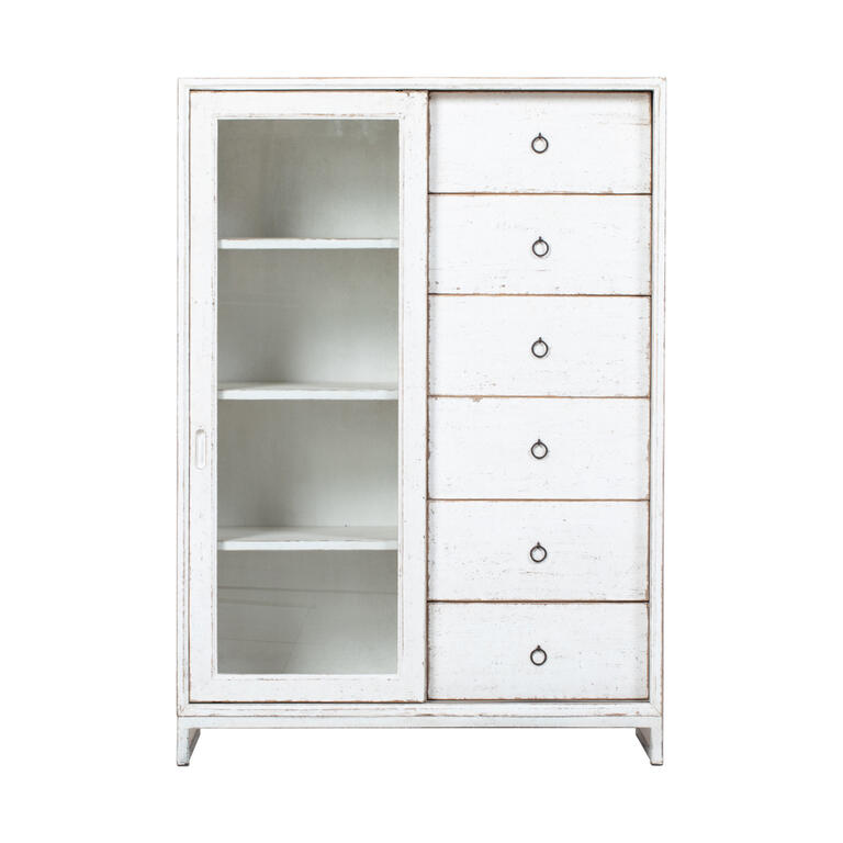 Cómoda blanca de pino con 6 cajones Hongshan