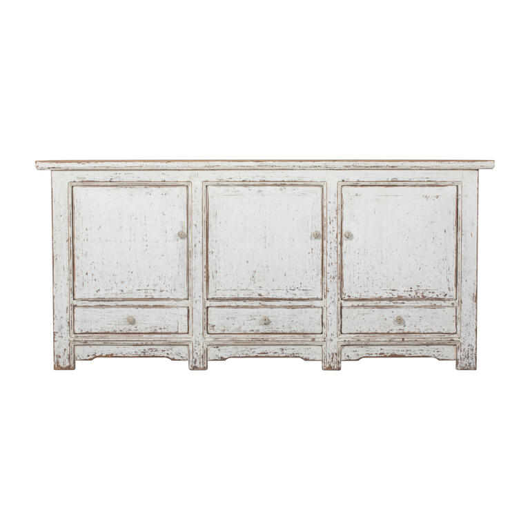Cómoda antigua blanca de pino con 3 puertas y 3 cajones Xiazhu