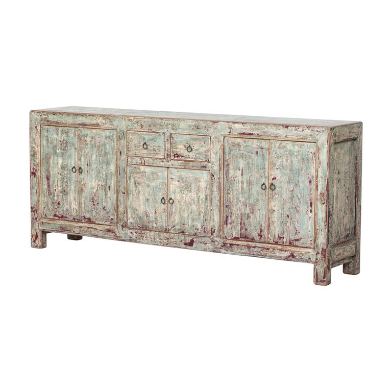 Cómoda antigua verde de álamo con 6 puertas y 2 cajones Lanqing