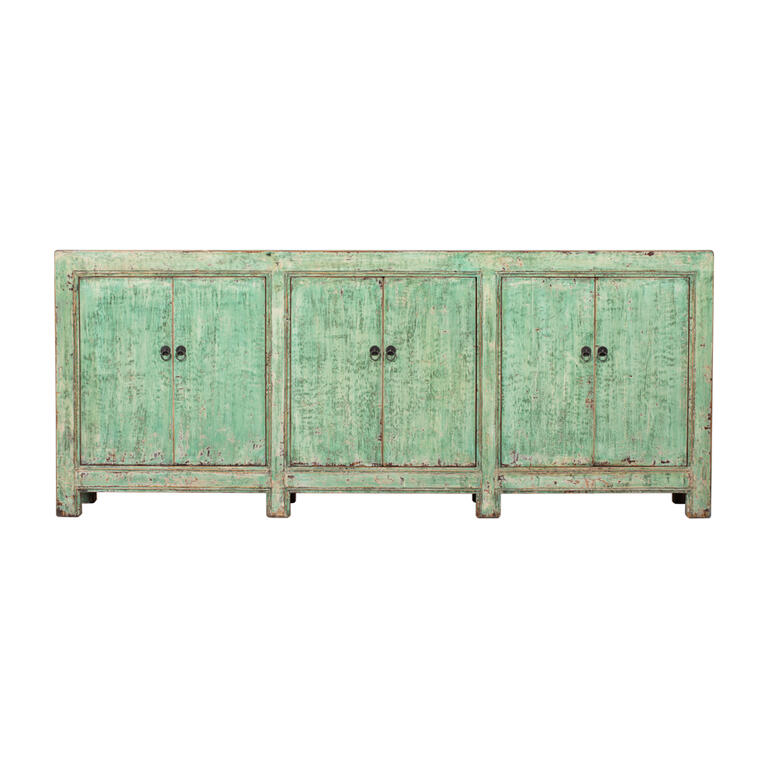 Cómoda antigua verde de olmo con 6 puertas Anning