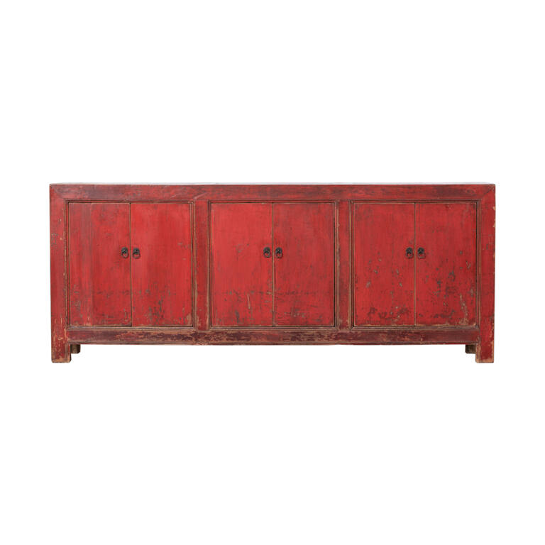 Cómoda antigua roja de álamo con 6 puertas Taosong