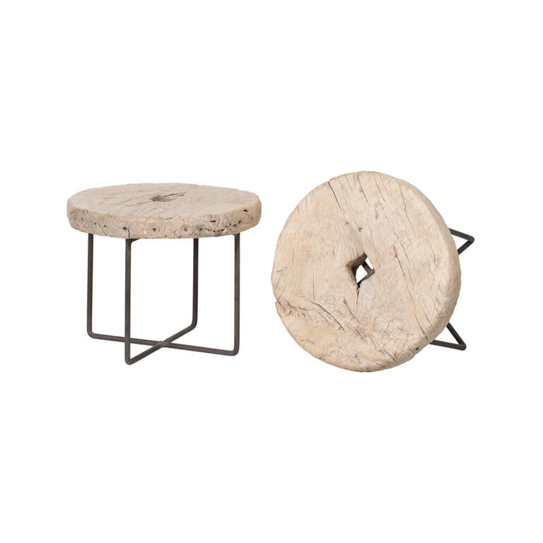 Mesa auxiliar natural de olmo y hierro Chenhe