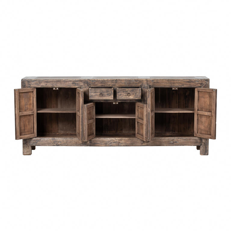 Cómoda antigua natural de álamo con 2 cajones y 6 puertas Xianing
