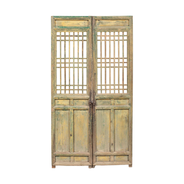 Puerta antigua verde de pino con 2 hojas Ruisong