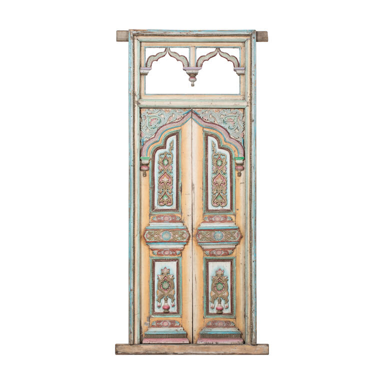 Puerta antigua multicolor de álamo con 2 hojas Jaca