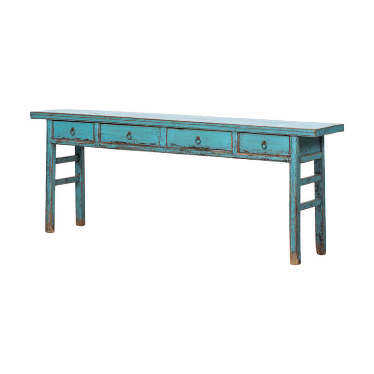 Consola antigua azul de olmo con 4 cajones Ningzhen