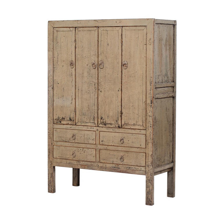 Armario antiguo gris de olmo con 4 puertas y 4 cajones Noguera