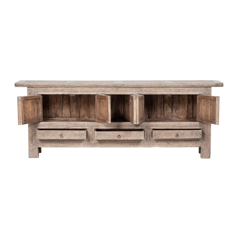 Cómoda antigua natural de álamo con 5 puertas y 3 cajones Taowen