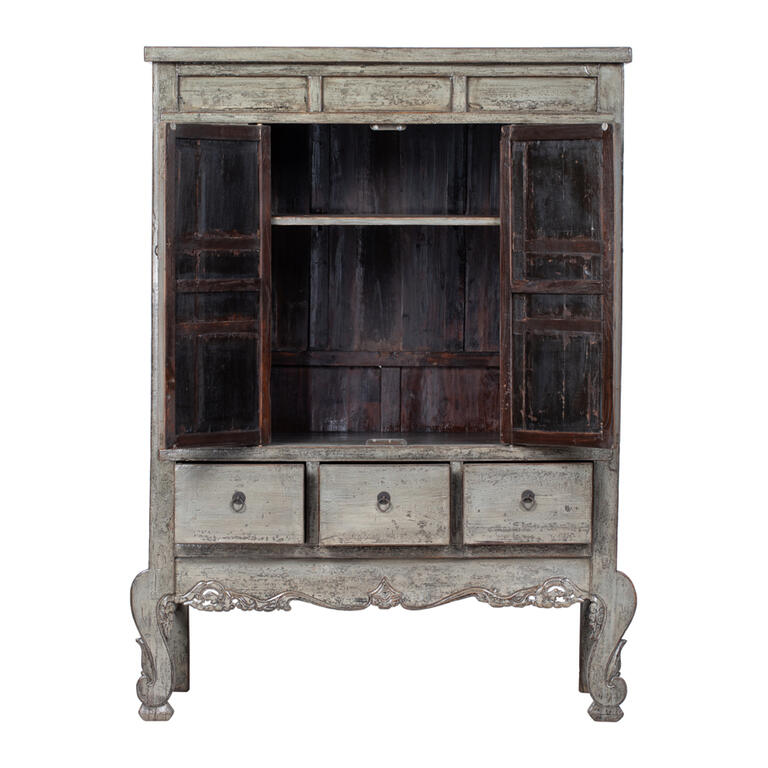 Armario antiguo gris de pino con 2 puertas y 3 cajones Águeda