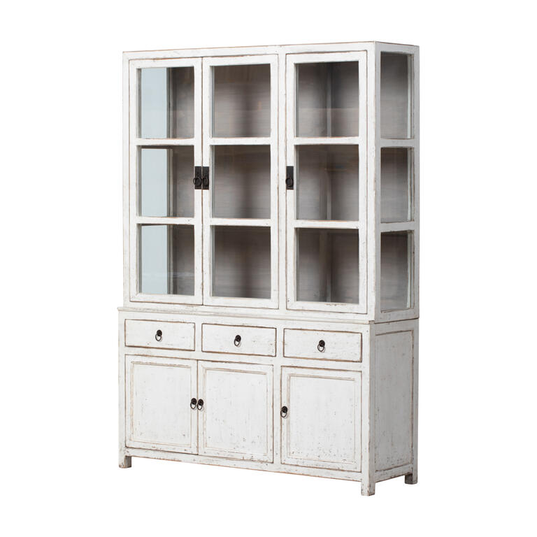 Vitrina blanca de pino con 6 puertas y 3 cajones Eresma