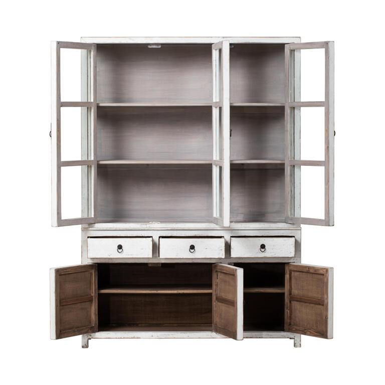 Vitrina blanca de pino con 6 puertas y 3 cajones Eresma