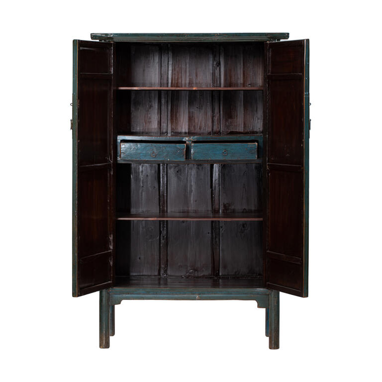 Armario antiguo azul de olmo con 2 puertas y 2 cajones Shuyu