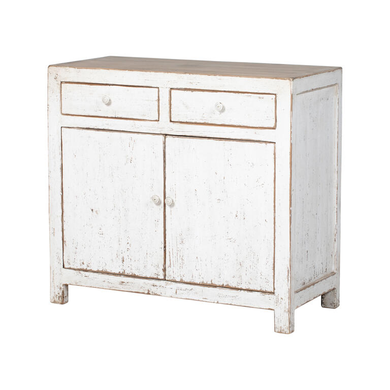 Cómoda blanca de pino con 2 cajones y 2 puertas Zufre