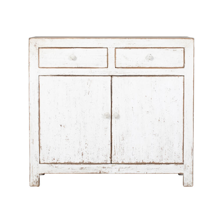 Cómoda blanca de pino con 2 cajones y 2 puertas Zufre