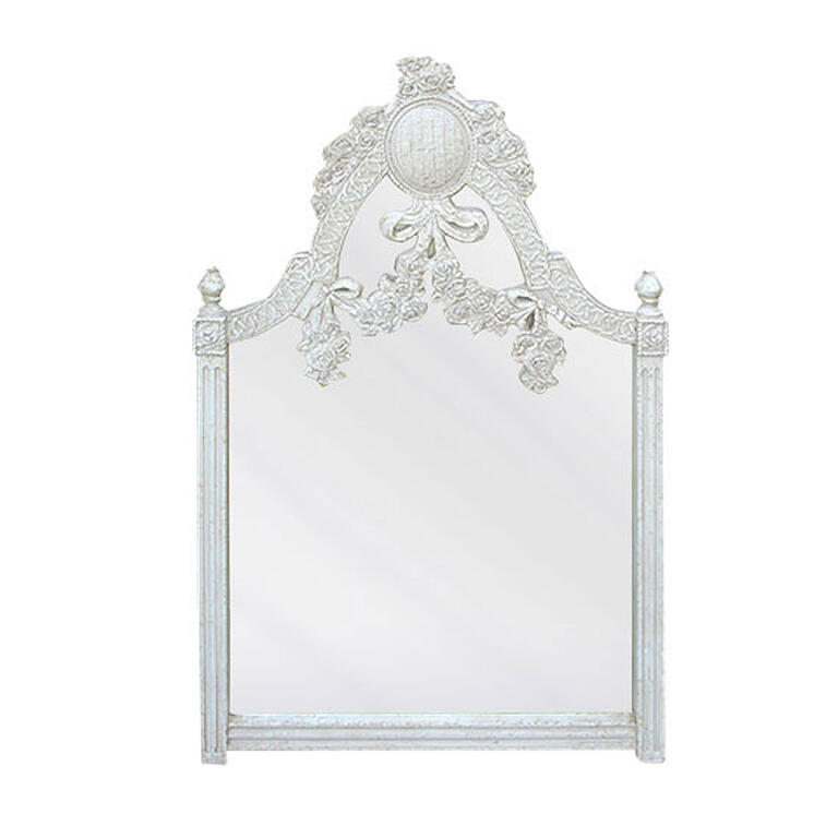 Espejo blanco con apliques de madera tallada Taopo
