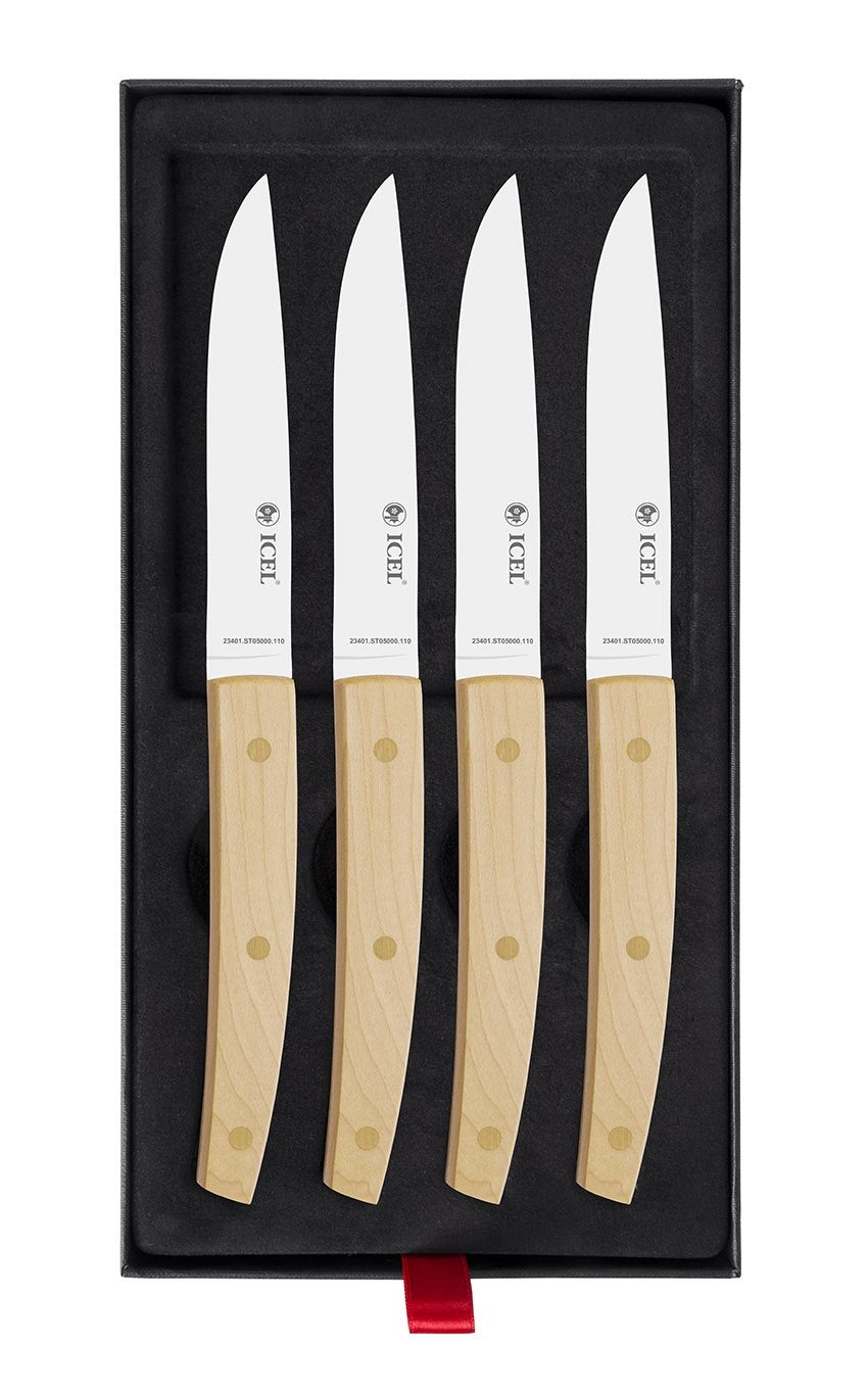 Set de 4 cuchillos chuleteros Icel ST05 con mango de arce duro