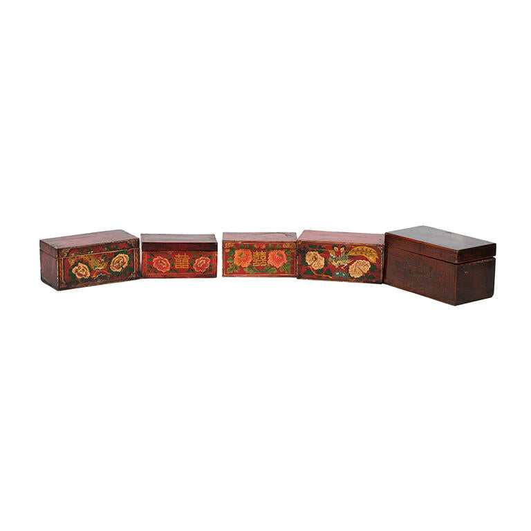 Caja antigua multicolor de olmo con tapa Candás
