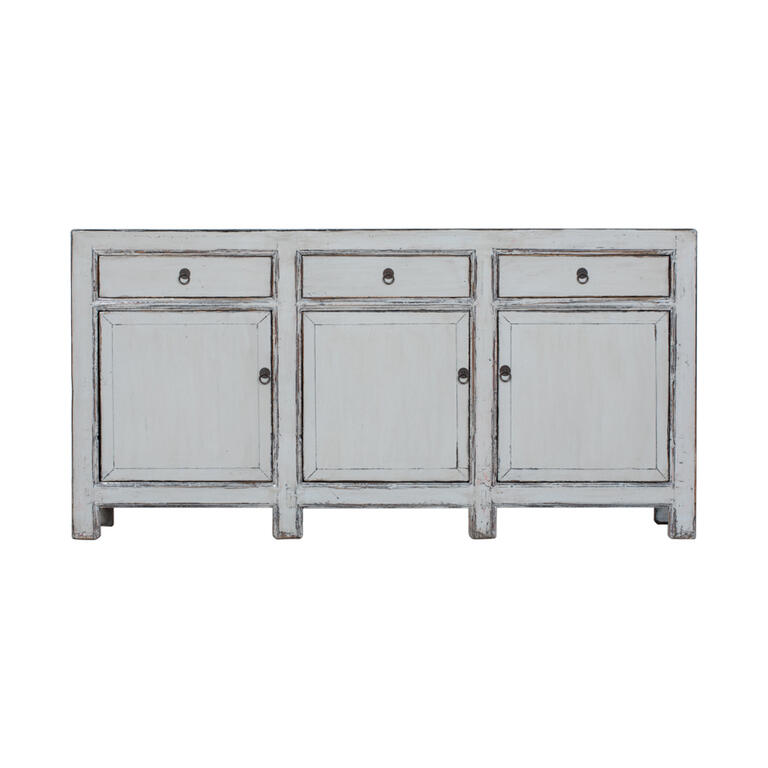 Cómoda antigua gris de álamo con 3 cajones y 3 puertas Lanzhen