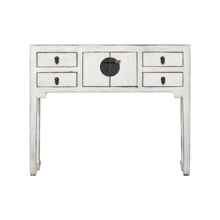 Consola blanca de pino con 4 cajones y 2 puertas Gúdar