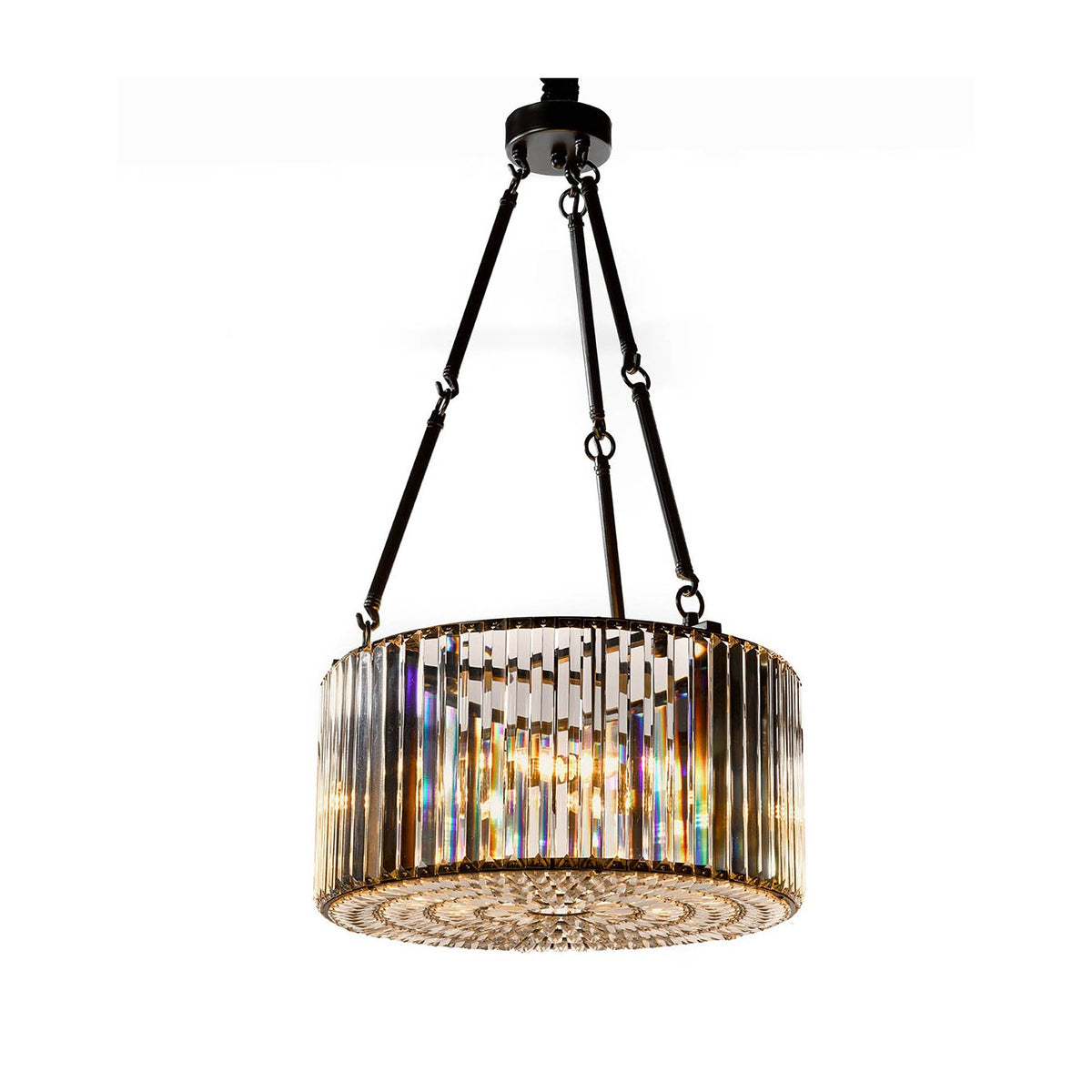 Lámpara colgante cilíndrica de cristal y metal negro Benamaurel