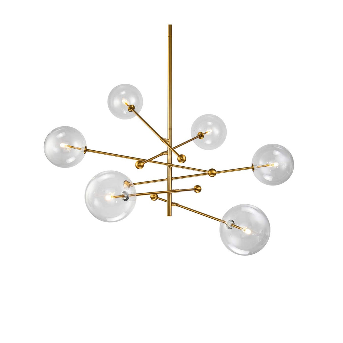 Lámpara colgante de metal dorado y globos de cristal Periana