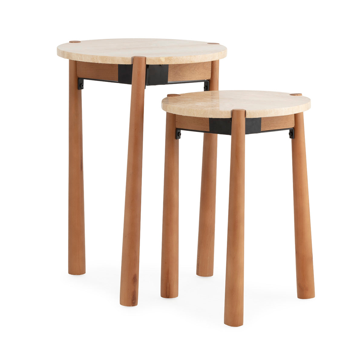 Mesa auxiliar de madera de abedul y mármol Garraf