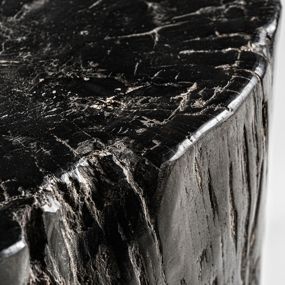 Mesa auxiliar de madera petrificada Carrizo baja