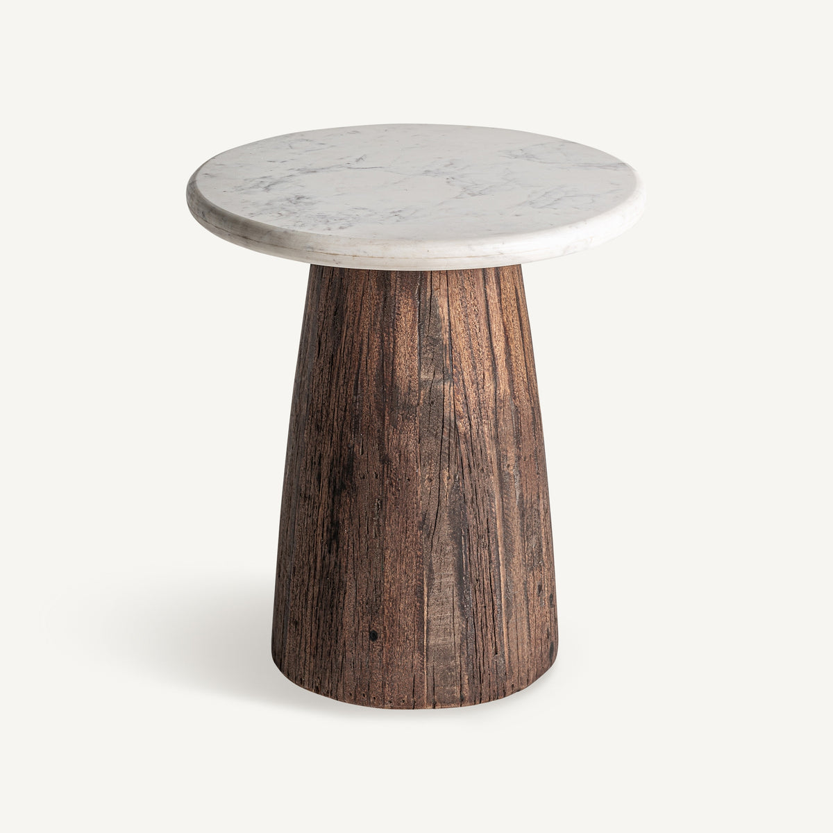 Mesa auxiliar de madera recuperada y mármol Endrino