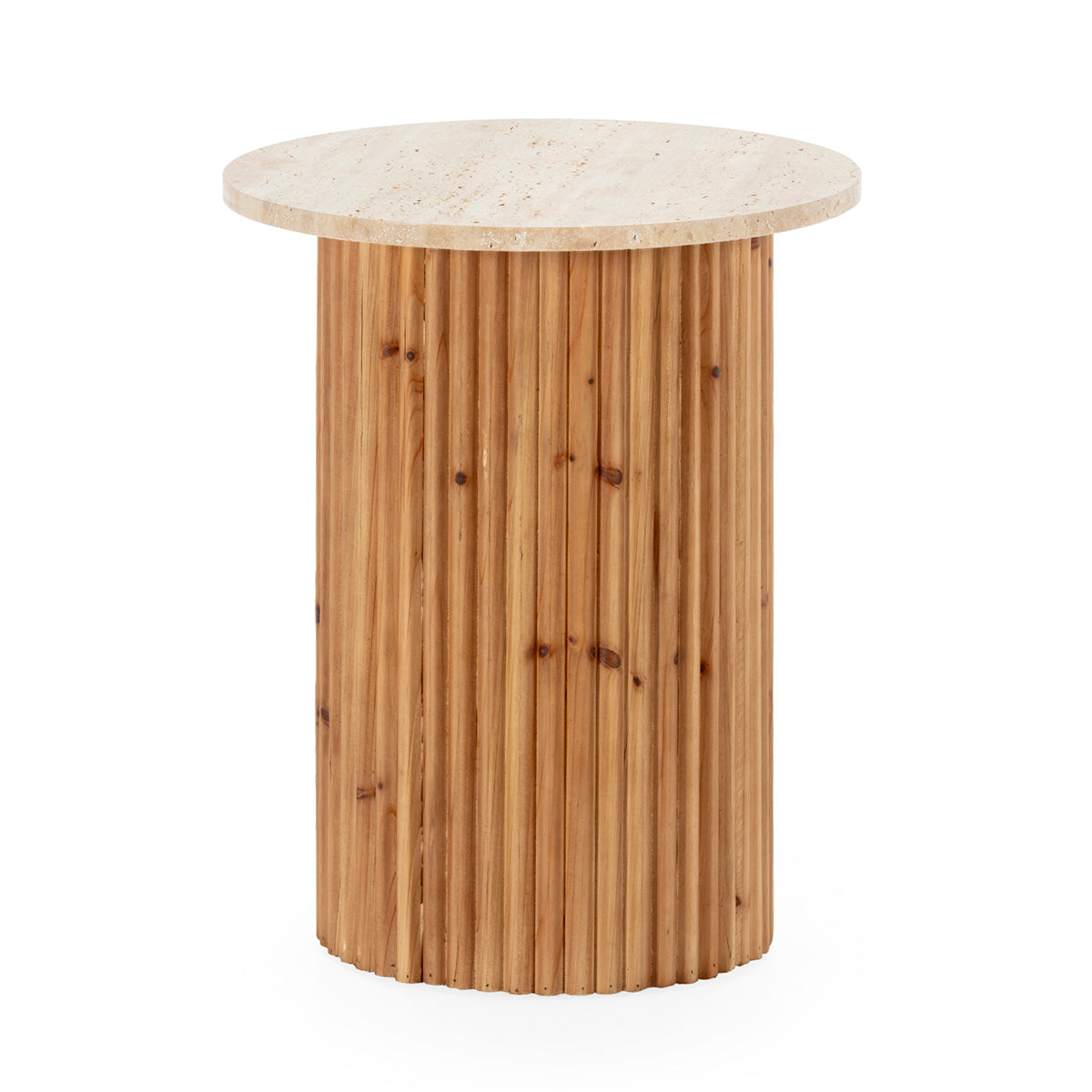 Mesa auxiliar de madera y mármol travertino Kardamili
